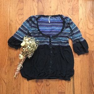 Free People Blue Knit Top